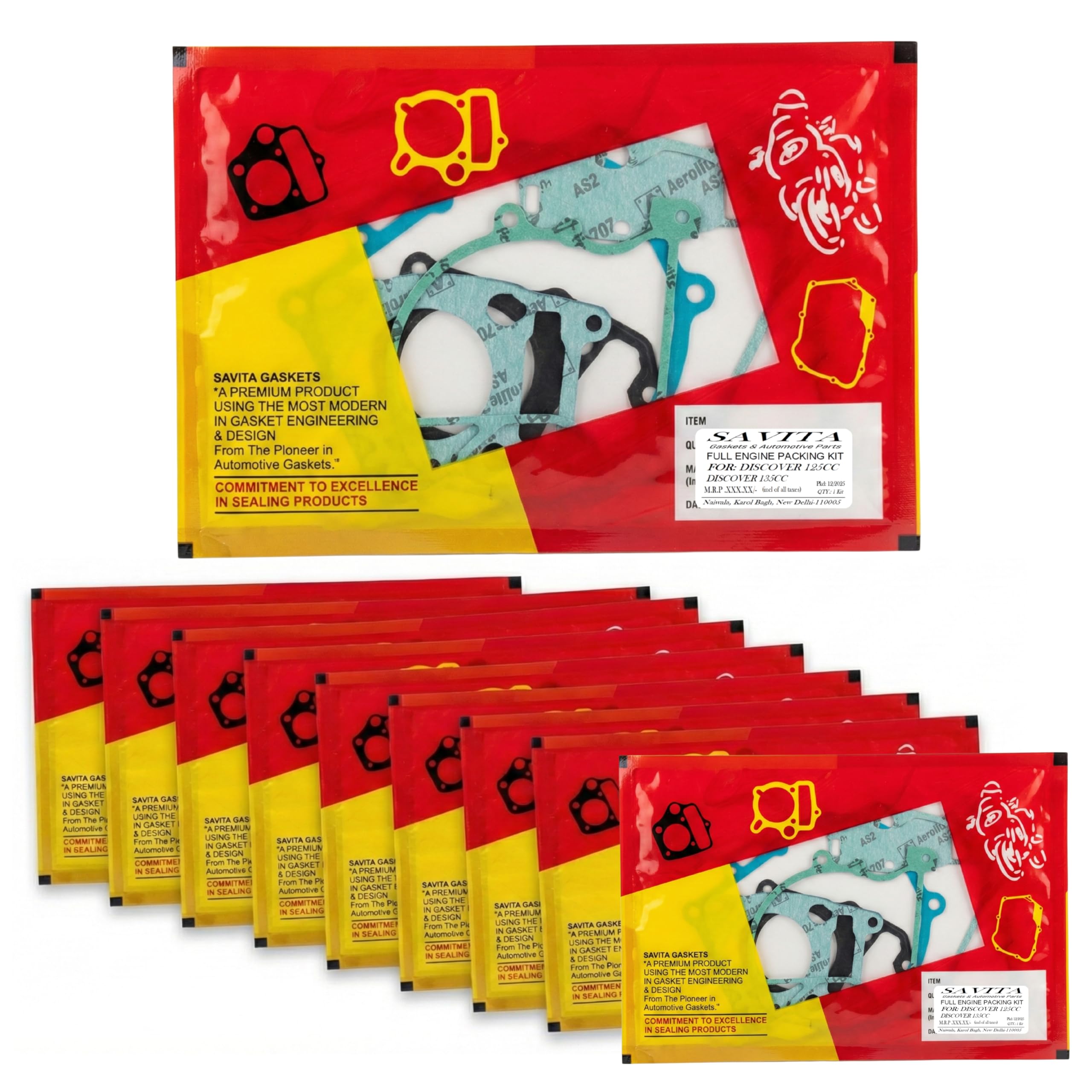 Savita Full Engine Packing Gasket Kit Durable for Bajaj Discover 125 Pack of 10 1