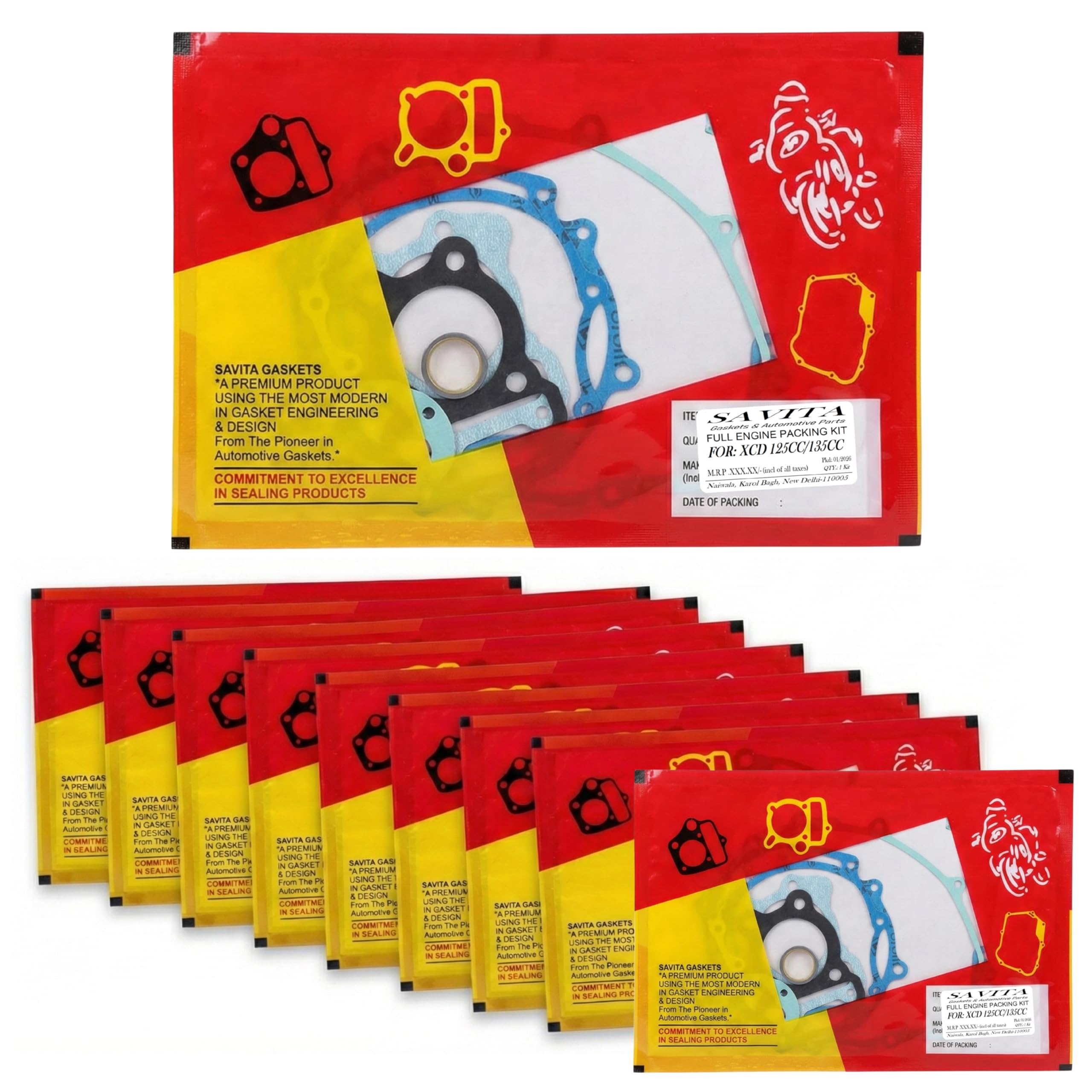 Savita Full Engine Packing Gasket Kit Durable for Bajaj XCD 125 135 Pack of 10 1