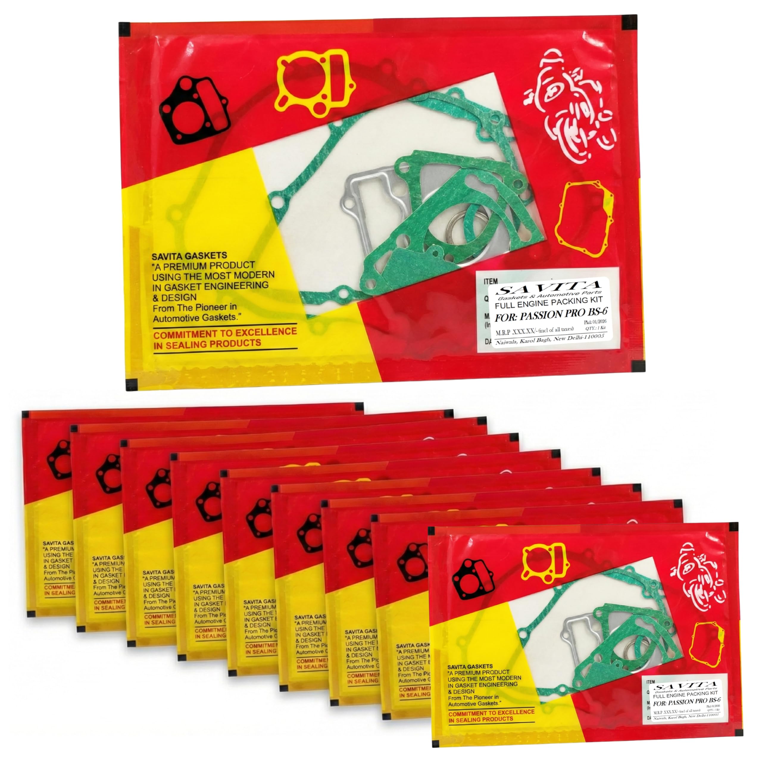 Savita Full Engine Packing Gasket Kit Durable for Hero Passion Pro BS6 Pack of 10 1