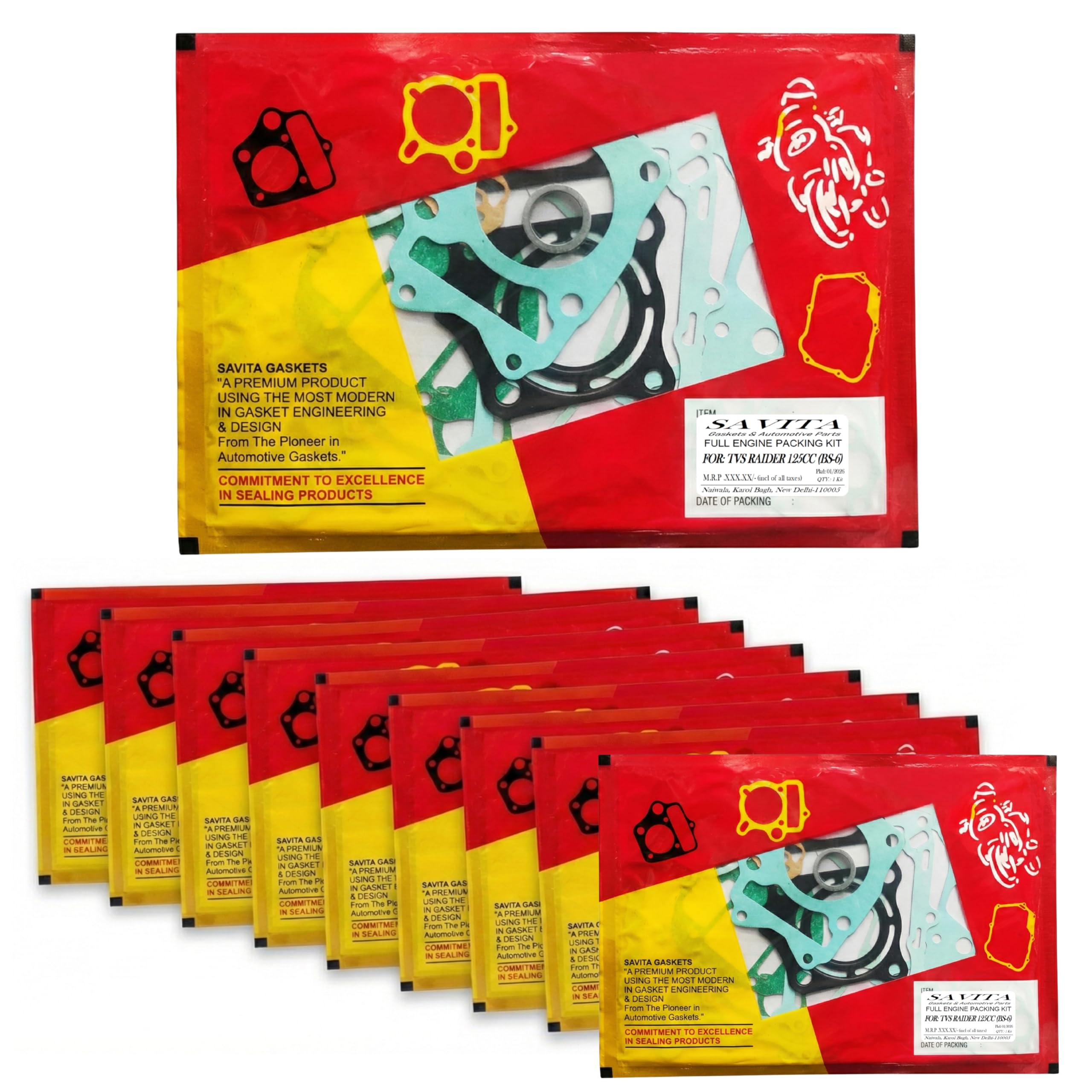 Savita Full Engine Packing Kit Premium for TVS Raider 125 3-Valve Pack of 10 1