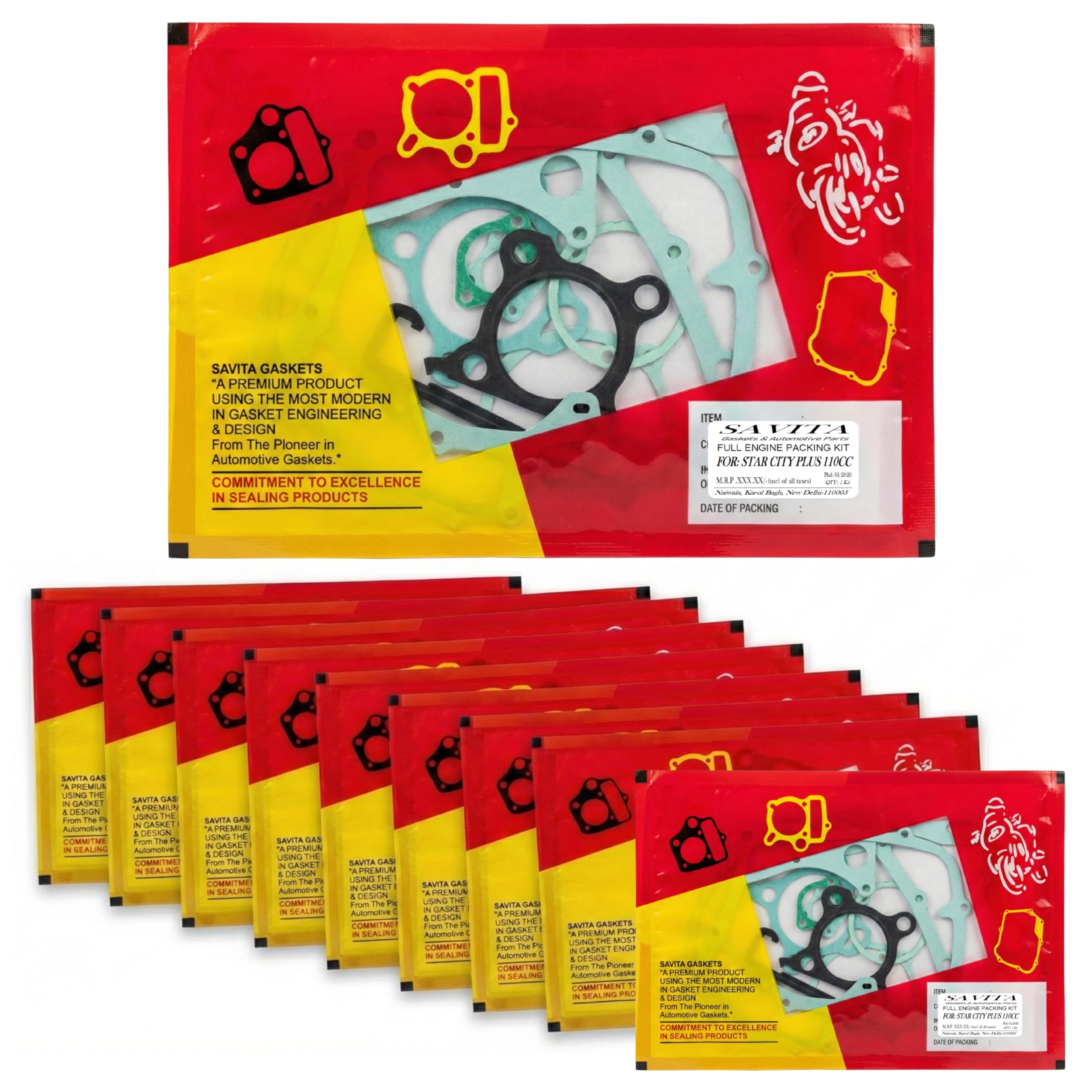 Savita Full Packing Kit Gasket Set Durable Pack of 10 for TVS Star City Plus 110 1