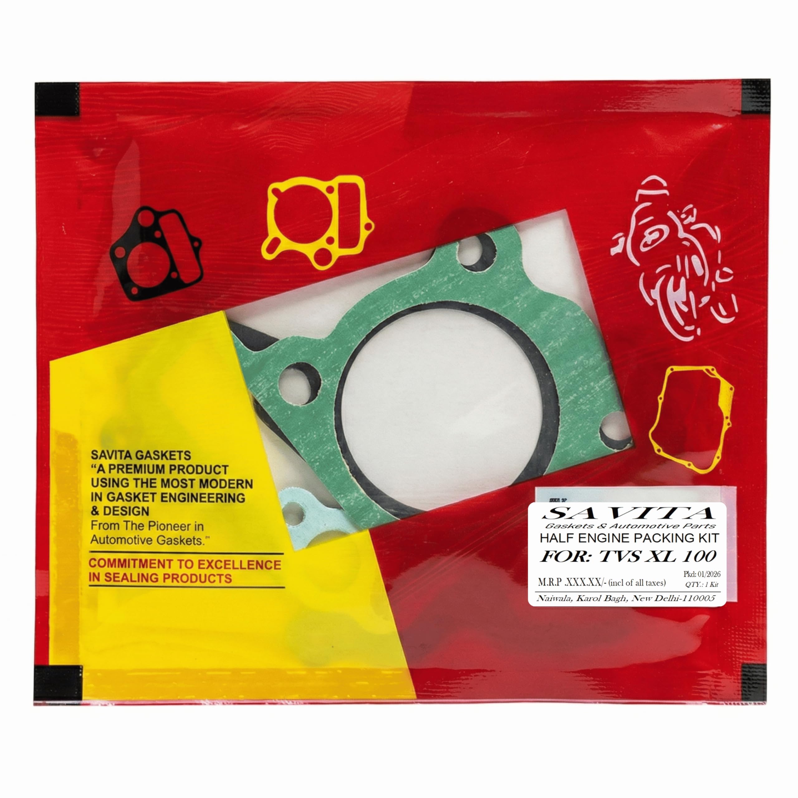 Savita Half Engine Packing Gasket Kit Durable for TVS XL 100 Heavy Duty moped 1