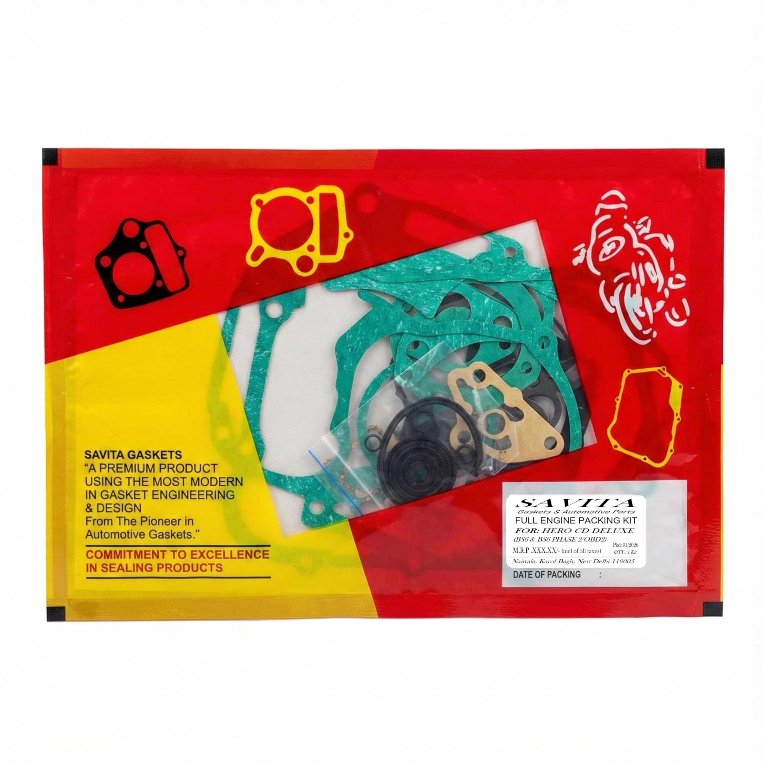 Savita Precision Full Packing Kit Durable Gasket for Hero CD Deluxe BS6 1